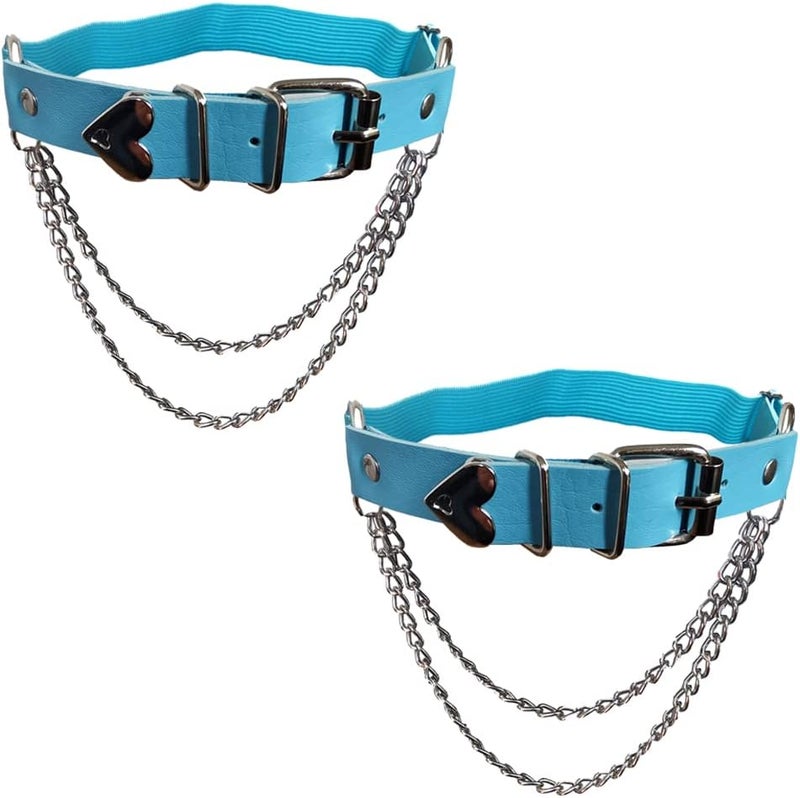 Lockban Adjustable Heart-Shaped Thigh Garter 2 Pieces Punk Leather Garter Belts Leg Garter with Chains Body Accessories - Image 1